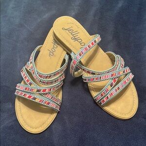 Jellypop Red and Pink Sandals with Colorful Straps